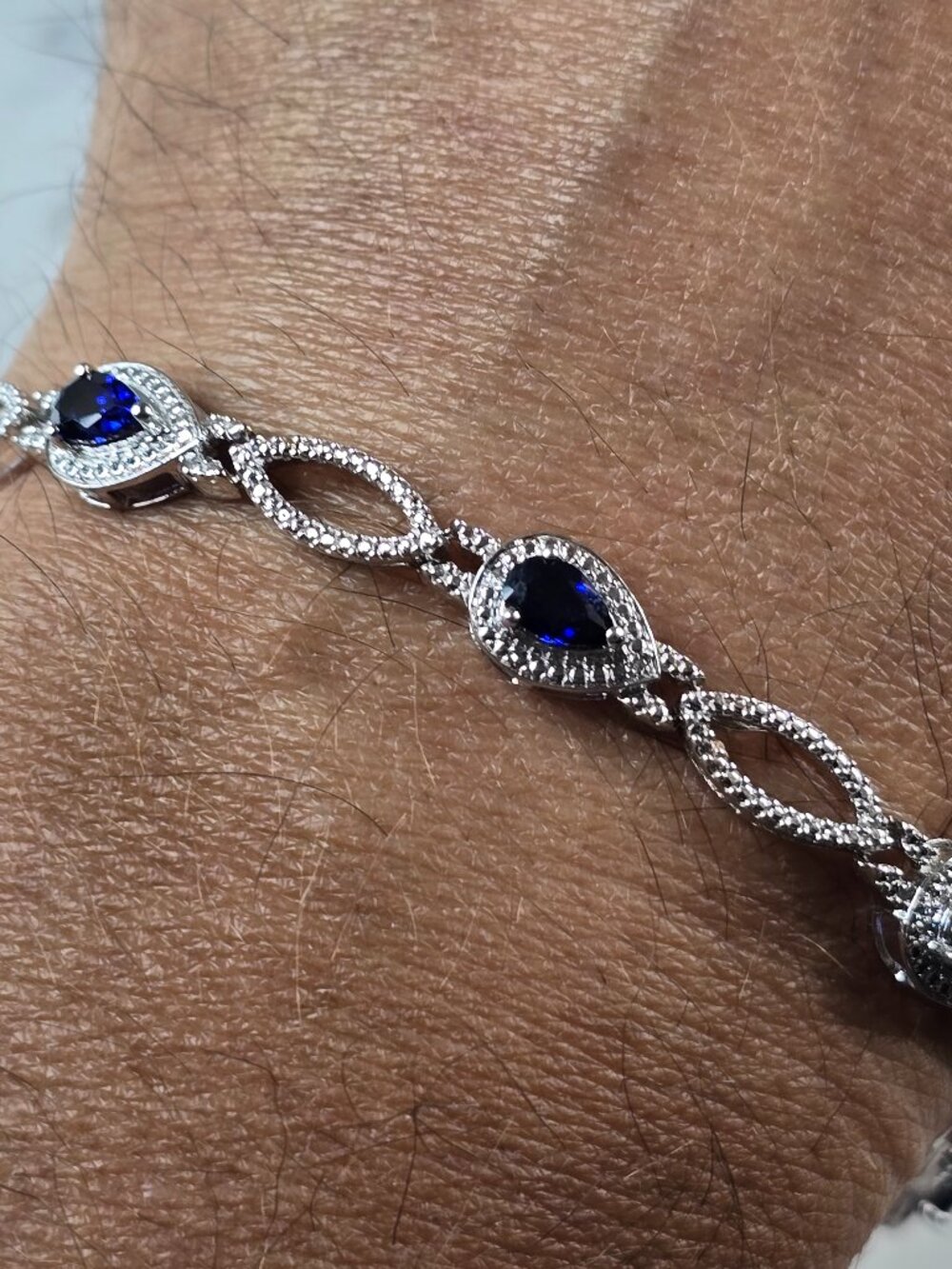 Womens Vintage Estate Sterling Silver Modernist Sapphire Bracelet 9.8g #E6662